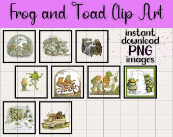 Set di clipart PNG di rane e rospi / Illustrazioni di Arnold Lobel (download digitale)