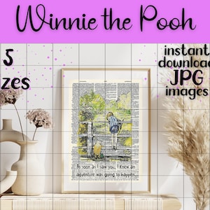 Impressão com citação do Ursinho Pooh | Download digital em JPG em 5 tamanhos | Arte de parede clássica para berçário do Ursinho Pooh em madeira de cem acres | Berçário de contos de fadas da floresta