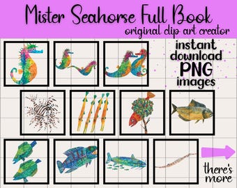 Mister Seahorse Clip Art Set | Transparent PNG | Digital Download | Children's Classroom Nursery Eric Carle