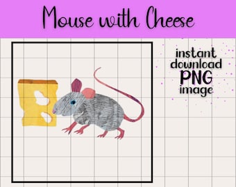 Mouse with Cheese Clipart, Eric Carle Inspired PNG (Digital Download)