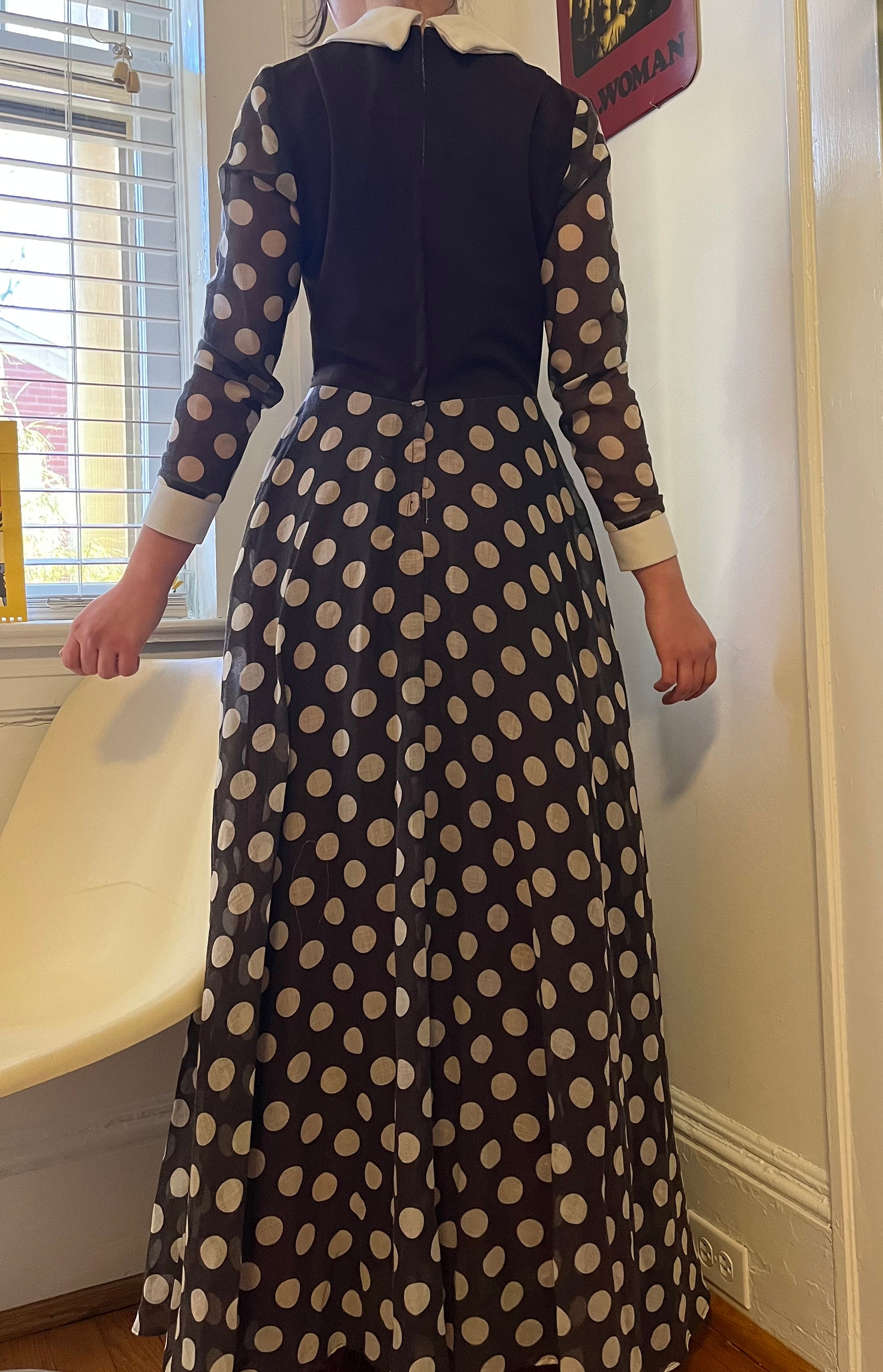 Polka Dot Vintage Maxi Dress with Neck Tie