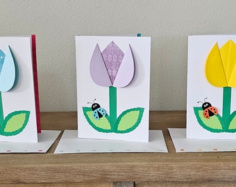 Handmade Pastel Tulip Cards 5 Pack