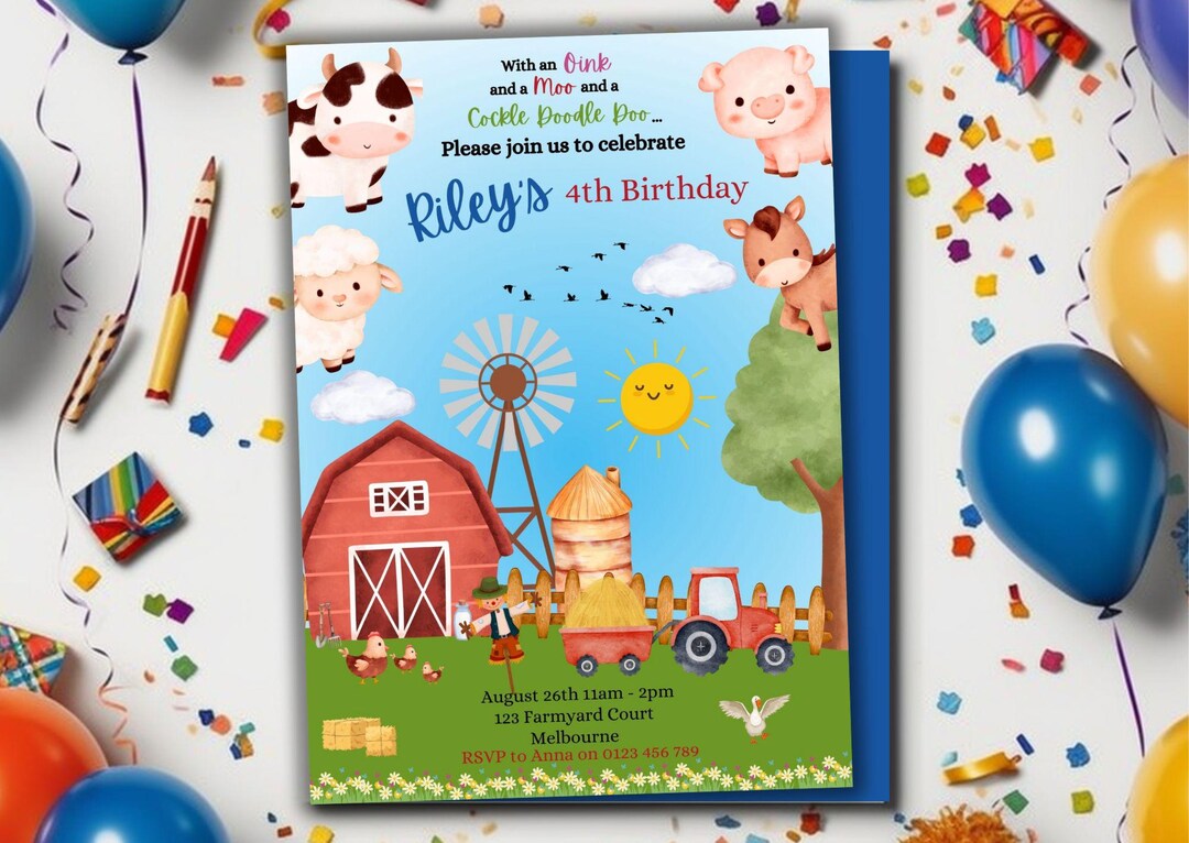 Editable Farm Animals Birthday Invitation Template | Barnyard Party ...