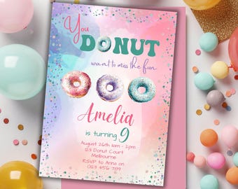 Editable Donut Birthday Invitation Template | You donut want to miss the fun | Donut Party Invite | Download Printable Invite | Canva | 04
