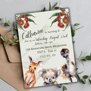 Editable Australian Animals Birthday Invitation Template | BOY GIRL Birthday Party | Download Printable Invite | Canva | 02
