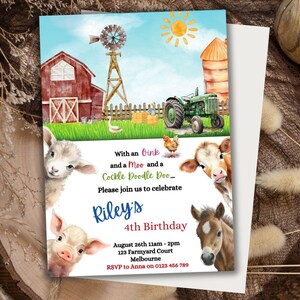 Editable Farm Animals Birthday Invitation Template | Barnyard Party Invitation | Farm Animals Party |Download Printable Invite | Canva | 02
