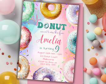 Editable Donut Birthday Invitation Template | You donut want to miss the fun | Donut Party Invite | Download Printable Invite | Canva | 02