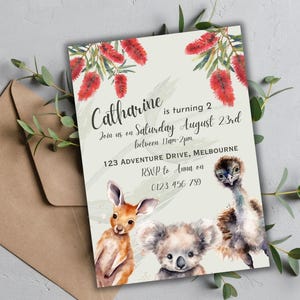 Editable Australian Animals Birthday Invitation Template | BOY GIRL Birthday Party | Download Printable Invite | Canva | 01