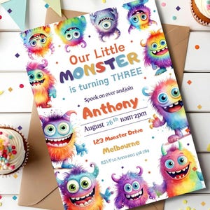 Bearbeitbare Monster Geburtstagseinladung Vorlage | Monsterparty | Monster einladen | Digitaler Download | Download Druckbare einladen | Leinwand | 01