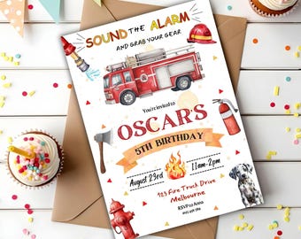 Editable Fire Truck Birthday Invitation Template | Fire Truck Party | Fire Engine Party | Fireman | Download Printable Invite | Canva | 03