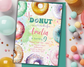 Editable Donut Birthday Invitation Template | You donut want to miss the fun | Donut Party Invite | Download Printable Invite | Canva | 03