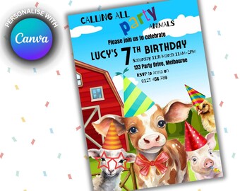 Party Animals 18 Birthday Invitation, Party Invitation, Birthday invite, party invite, Digital, DIY, Editable Birthday Invitation