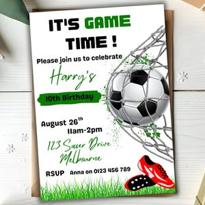 Editable Soccer Birthday Invitation Template | Soccer | It's Game Time | Canva | Boys Birthday | Download Printable Invite | 01