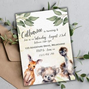 Editable Australian Animals Birthday Invitation Template | BOY GIRL Birthday Party | Download Printable Invite | Canva | 04