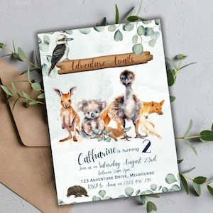 Editable Australian Animals Birthday Invitation Template | BOY GIRL Birthday Party | Download Printable Invite | Canva | 07