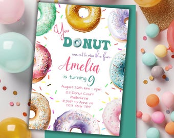 Editable Donut Birthday Invitation Template | You donut want to miss the fun | Donut Party Invite | Download Printable Invite | Canva | 01