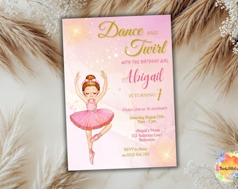 Ballet Dancer Birthday Invitation Template: Dance and Twirl, Editable in Canva (Digital Download) 01