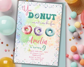 Editable Donut Birthday Invitation Template | You donut want to miss the fun | Donut Party Invite | Download Printable Invite | Canva | 05