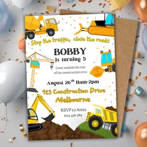 Editable Construction Birthday Invitation Template | Digger Birthday Invitation | Truck | Tools | Download Printable Invite | Canva | 02