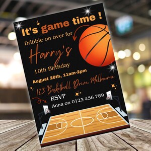 Editable Basketball Birthday Invitation Template | Basketball Birthday Invitation | Hoops | Download Printable Invite | Canva | 01