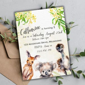 Editable Australian Animals Birthday Invitation Template | BOY GIRL Birthday Party | Download Printable Invite | Canva | 03