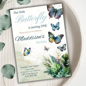 Editable Butterfly Birthday Invitation Template | Butterfly Birthday Invitation | Butterfly | Download Printable Invite | Canva | 01