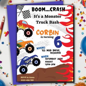 Bearbeitbare Monster Trucks Geburtstagseinladungsvorlage | Monstertrucks Party | Monstertrucks einladen | Download Druckbare einladen | Leinwand | 05