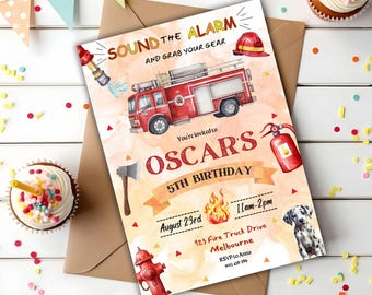 Editable Fire Truck Birthday Invitation Template | Fire Truck Party | Fire Engine Party | Fireman | Download Printable Invite | Canva | 02