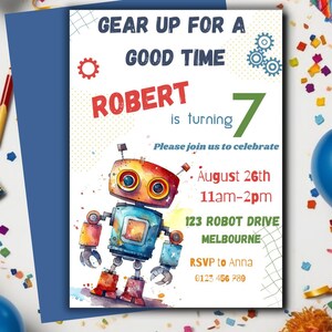 Editable Robot Birthday Invitation Template | Robot | Let&#39;s Go Nuts | Gear Up | Canva | Boys Birthday | Download Printable Invite | 15