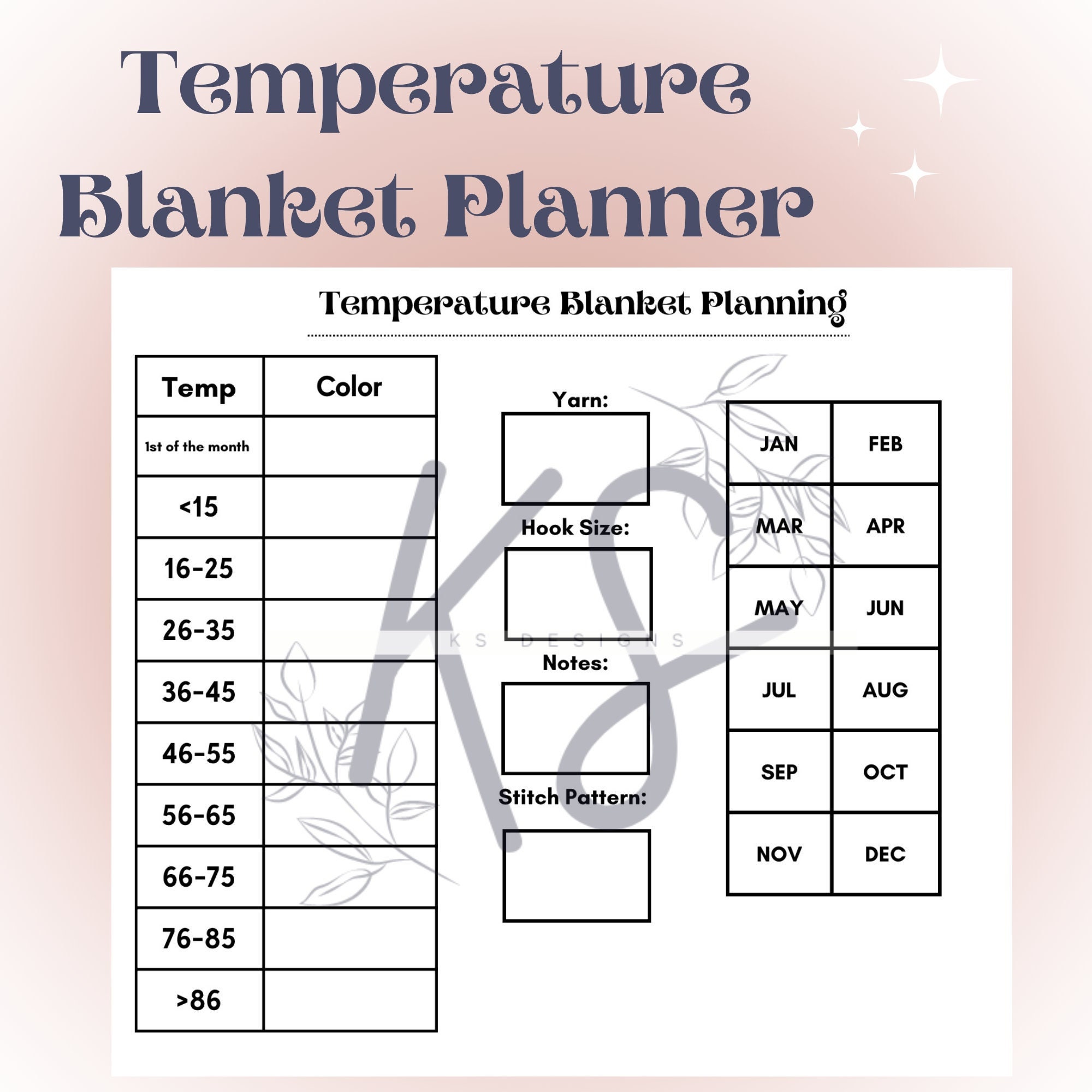Crochet Knitted Temperature Blanket Planner Journal Log Book: 42