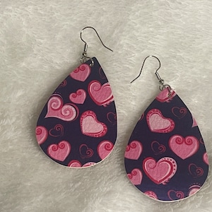 Heart Patterned Earrings - Lightweight Faux Leather