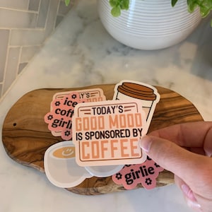 Coffee Sticker Pack, Pack of 4 Coffee Themed Stickers, Waterproof Sticker Set