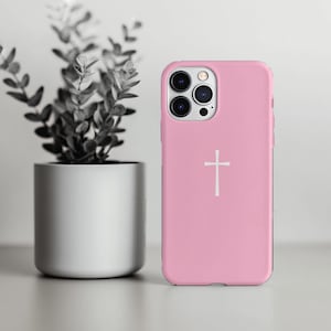 Rosa korsskal för mobilen - Tåliga skal för troende själar, skydd, snygg accessoar, present till kristna, religiös dekor