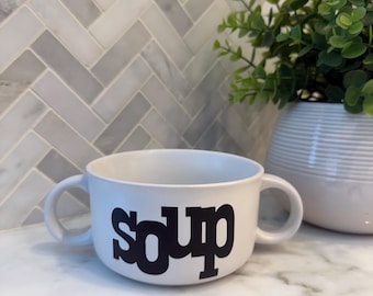 Stoneware Soup Bowl - Rustic Stoneware Bowl with Handles - Soup Mug