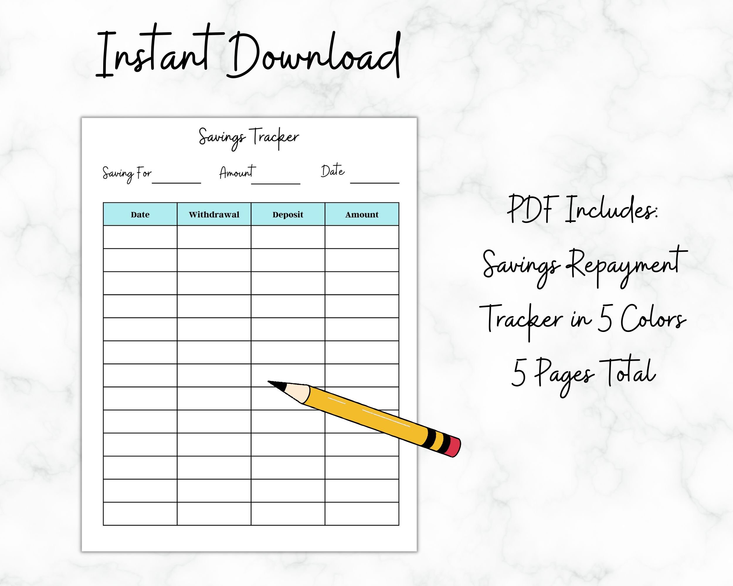 Savings Tracker, Savings Planner Template, Fillable and Printable ...