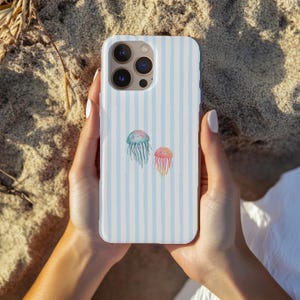 Beach Phone Case, Preppy Style, Nautical Phone Cover, Beach Lover Gift, Jellyfish Phone Case, Fun Sea Life Design
