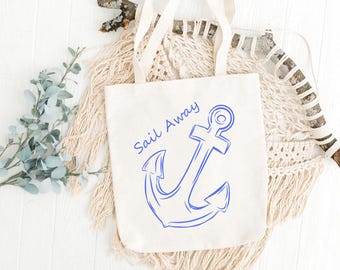 Sail Away Anchor Tote Bag |  Nautical Canvas Tote | Beach Bag for Summer | Coastal Gift for Her | Ocean Lover Tote|  Boat Trip Tote Bag