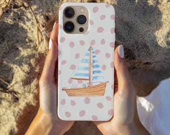 Watercolor Sailboat Phone Case, Nautical iPhone Cover, Marine Art Cell Phone Protector, Beach Vibe Accessories, Gift for Sailors