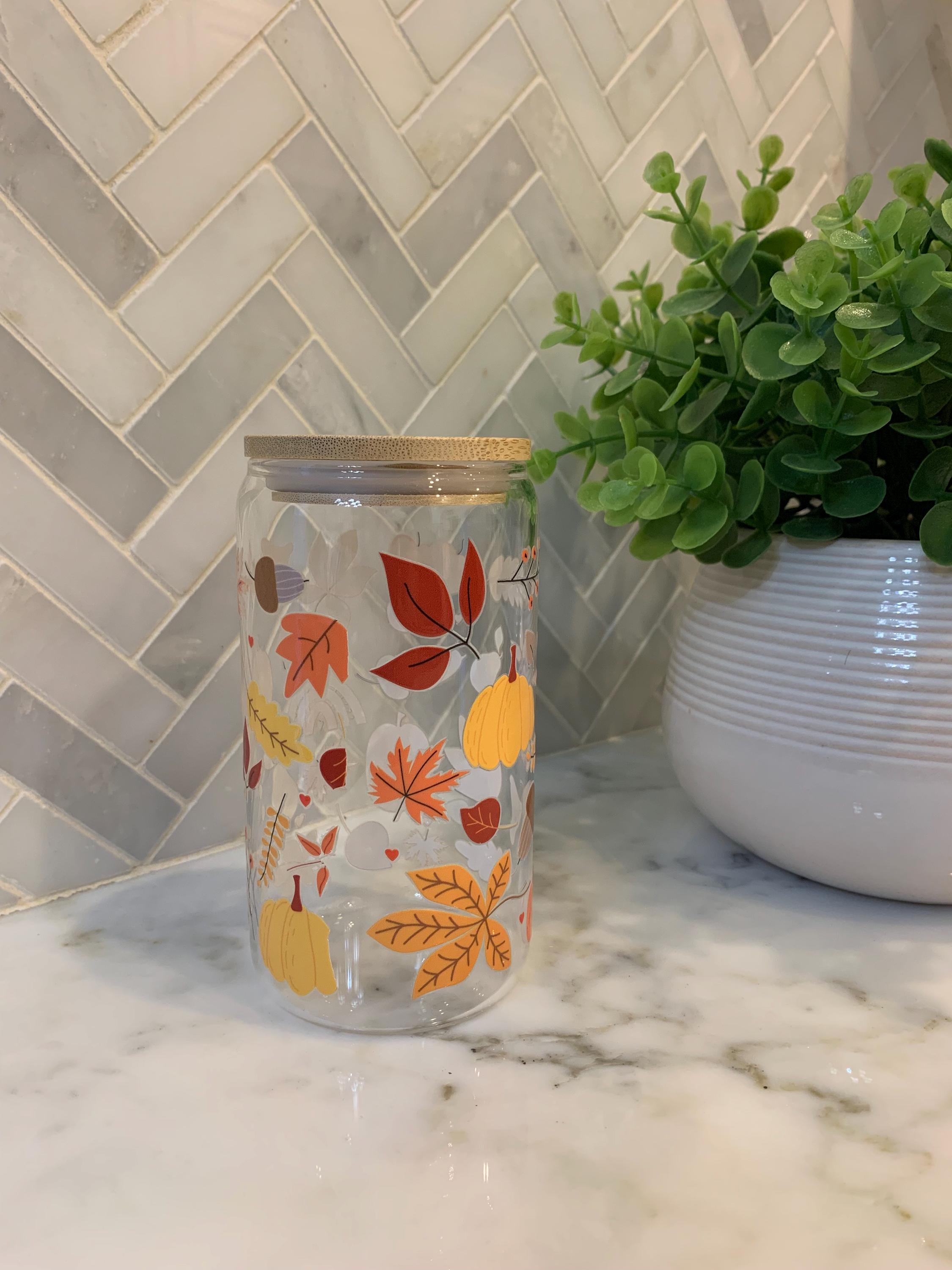 Pumpkin Glass Can Coffee Cup With Lid and Straw, Fall Coffee Mug, Fall ...