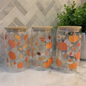 Kürbis Glasdose Kaffeetasse mit Deckel und Strohhalm, Herbst Kaffeetasse, Herbst Geschenk Kürbis Saison Design Eiskaffeetasse, 16 Unze Glasdose Tasse