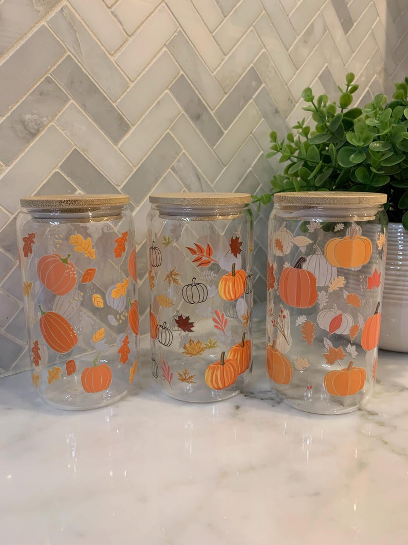 Pumpkin Glass Can Coffee Cup With Lid and Straw, Fall Coffee Mug, Fall ...