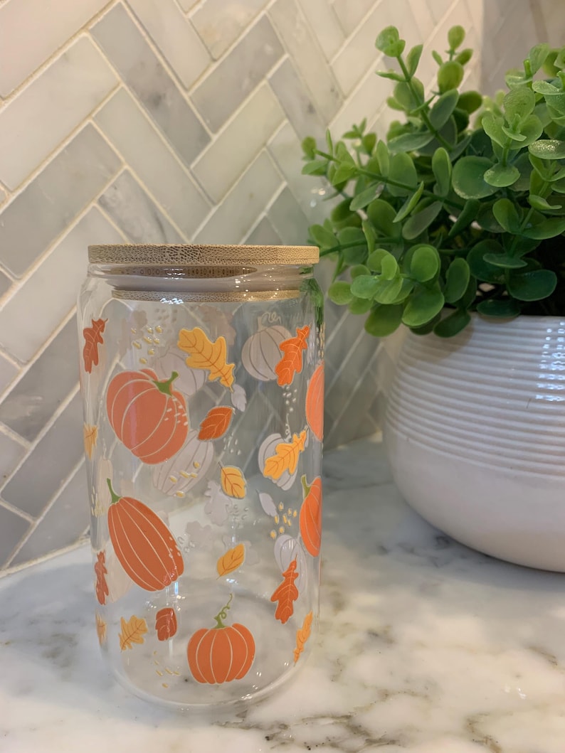 Pumpkin Glass Can Coffee Cup With Lid and Straw, Fall Coffee Mug, Fall ...