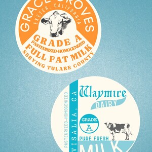 Vintage Milk Bottle Cap Stickers - Retro Cow Stickers