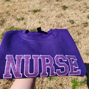 Embroidered Nurse Glitter Sweatshirt, Custom Glitter Nurse Gift, Nursing Grad Student , Gift For Registered Nurse, LPN, Nurse Black on black