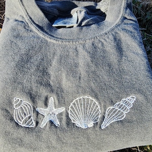 Seashell beach embroidered t shirt comfort colors embroidered shirt , beach day apparel , cute simple beach shells tshirt ,mother&#39;s day gift
