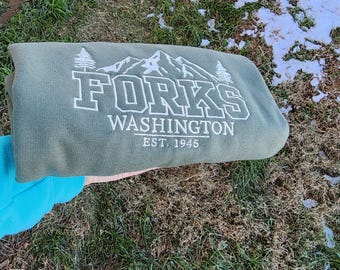 Forks Washington Besticktes Rundhals-Sweatshirt, Twilight Inspiriert pazifischer Nordwesten Bekleidung PNW Souvenir Reisen Pullover Nationalparks