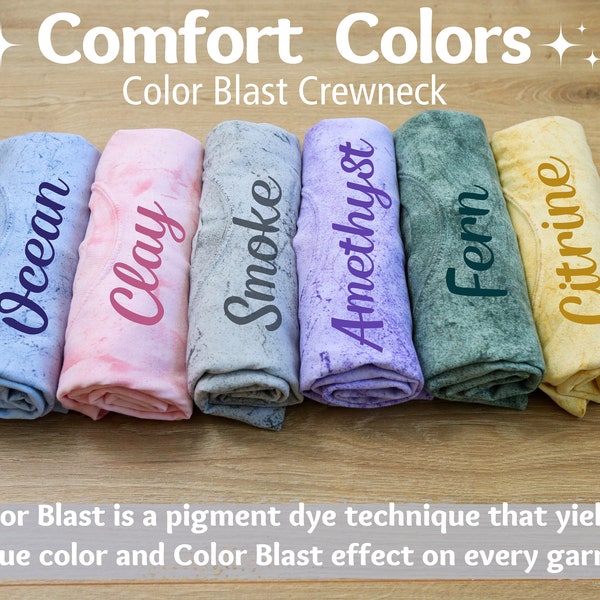 Blank Comfort Color Tie Dye T-shirts, Unique Trendy Tie Dye Look Vintage Washed Shirts, Tie Dye Shirts for Men or Women, 1745 Colorblast Tee