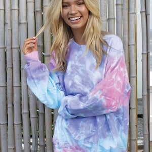 Cotton Candy Tie Dye Sweater,Tie Dye Sweater for Women , Pastel Colors Vintage Style boho Oversized Sweater, Blank Sweatshirt For DIY