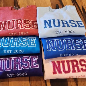 Embroidered Nurse Glitter Sweatshirt, Custom Glitter Nurse Gift, Nursing Grad Student , Gift For Registered Nurse, LPN, Nurse Black on black