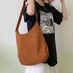 Stripped Corduroy Tote Bag, Canvas Zipper, Minimalist Crossbody & Shoulder Bag, School Bag, Casual Bag, Lightweight Daily Bag, Vintage Bag image 3